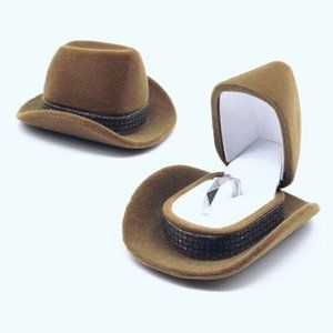 Cowboy Hat Wedding Ring Engagement Ring Velvet Jewelry Display Box
